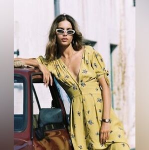 Faithfull the Brand Mustard Dolores Floral Billie Midi Dress Size XS NWT